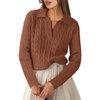 image:imageANRABESS Womens Cable Knit Sweaters Long Sleeve Polo Fall OutfitsBrown