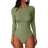 image:imageANRABESS Womens Long Sleeve Boat Neck BodysuitsSage Green