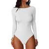 image:imageANRABESS Womens Long Sleeve Boat Neck BodysuitsWhite