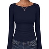image:imageANRABESS Womens Long Sleeve Shirts Boat Neck Fitted TopsNavy Blue
