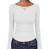 image:imageANRABESS Womens Long Sleeve Shirts Boat Neck Fitted TopsWhite