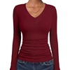 image:imageANRABESS Womens Long Sleeve Shirts V Neck Ribbed TopWine Red