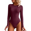 image:imageANRABESS Womens Long Sleeve Thermal Bodysuit TopsWine Red