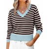 image:imageANRABESS Womens Long Sleeve V Neck Cropped Sweaters Fall OutfitsBlue Coffee White Stripe