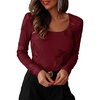 image:imageANRABESS Womens Mesh Long Sleeve Tops Embroidered Floral ShirtWine Red