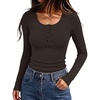 image:imageANRABESS Womens Thermal Shirts Henley Long Sleeve Fleece Tops Basic TeeDeep Brown