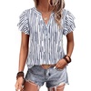 image:imageANRABESS Womens Tops Dressy Casual Blouse Flutter Short Sleeve ShirtsWhite Blue Stripe
