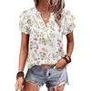 image:imageANRABESS Womens Tops Dressy Casual Blouse Flutter Short Sleeve ShirtsWhite Floral Print