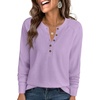 image:imageANRABESS Womens Waffle Knit Henley Top Long Sleeve ShirtsLight Purple