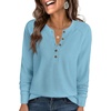 image:imageANRABESS Womens Waffle Knit Henley Top Long Sleeve ShirtsSky Blue
