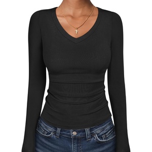 image:imageANRABESS Long Sleeve Shirts for Women Fall V Neck Slim Fit Tops Basic TeeBlack