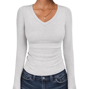 image:imageANRABESS Long Sleeve Shirts for Women Fall V Neck Slim Fit Tops Basic TeeBright Grey