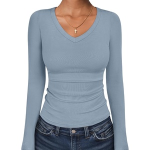 image:imageANRABESS Long Sleeve Shirts for Women Fall V Neck Slim Fit Tops Basic TeeGrey Blue