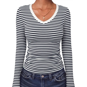 image:imageANRABESS Long Sleeve Shirts for Women Fall V Neck Slim Fit Tops Basic TeeNavy Blue White
