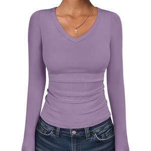 image:imageANRABESS Long Sleeve Shirts for Women Fall V Neck Slim Fit Tops Basic TeePurple