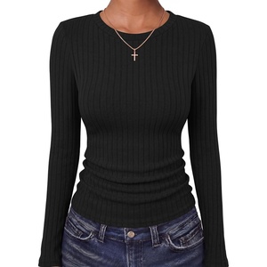 image:imageANRABESS Long Sleeve Shirts for Women Ribbed Fitted TopBlack