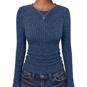 image:imageANRABESS Long Sleeve Shirts for Women Ribbed Fitted TopDark Blue