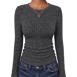 image:imageANRABESS Long Sleeve Shirts for Women Ribbed Fitted TopDark Grey