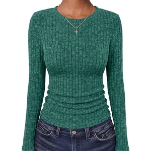 image:imageANRABESS Long Sleeve Shirts for Women Ribbed Fitted TopGreen