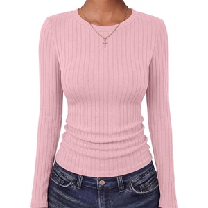 image:imageANRABESS Long Sleeve Shirts for Women Ribbed Fitted TopPink