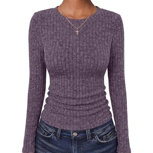 image:imageANRABESS Long Sleeve Shirts for Women Ribbed Fitted TopPurple