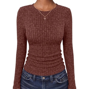 image:imageANRABESS Long Sleeve Shirts for Women Ribbed Fitted TopRust Orange