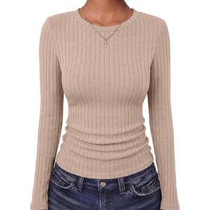 image:imageANRABESS Long Sleeve Shirts for Women Ribbed Fitted TopTan
