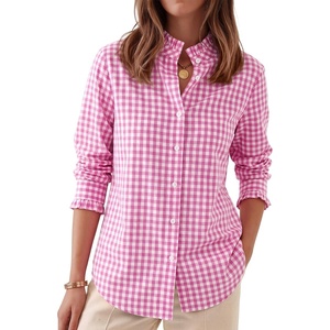 image:imageANRABESS Womens Long Sleeve Button Down Shirts Gingham Striped BlousesHot Pink White Plaid