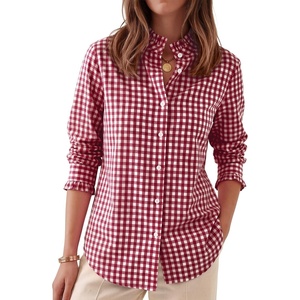 image:imageANRABESS Womens Long Sleeve Button Down Shirts Gingham Striped BlousesRed White Plaid
