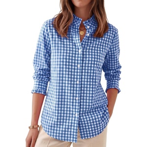 image:imageANRABESS Womens Long Sleeve Button Down Shirts Gingham Striped BlousesRoyal Blue White Plaid
