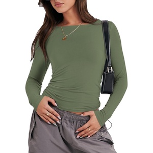 image:imageANRABESS Womens Long Sleeve Shirts Fitted Crop TopsArmy Green