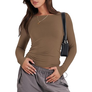 image:imageANRABESS Womens Long Sleeve Shirts Fitted Crop TopsBrown