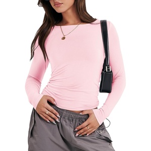 image:imageANRABESS Womens Long Sleeve Shirts Fitted Crop TopsLight Pink