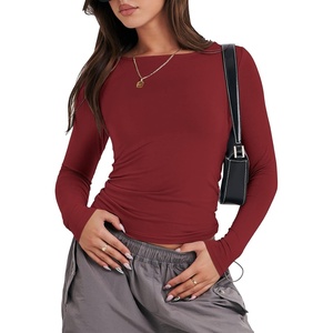 image:imageANRABESS Womens Long Sleeve Shirts Fitted Crop TopsRed