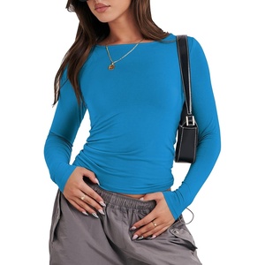 image:imageANRABESS Womens Long Sleeve Shirts Fitted Crop TopsRoyal Blue