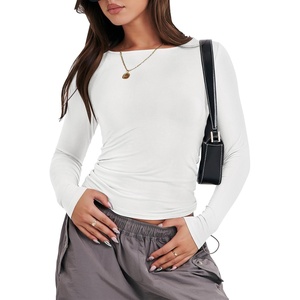 image:imageANRABESS Womens Long Sleeve Shirts Fitted Crop TopsWhite