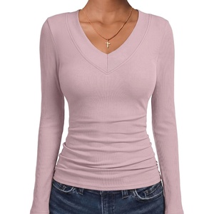 image:imageANRABESS Womens Long Sleeve Shirts V Neck Ribbed TopLight Purple