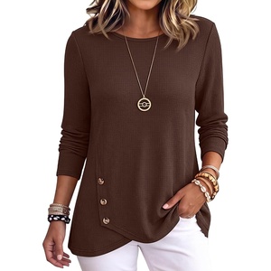 image:imageANRABESS Womens Long Sleeve Shirts Waffle Knit Tunic TopBrown