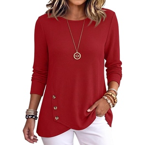 image:imageANRABESS Womens Long Sleeve Shirts Waffle Knit Tunic TopRed