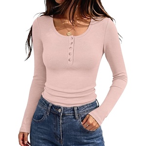 image:imageANRABESS Womens Thermal Shirts Henley Long Sleeve Fleece Tops Basic TeePink