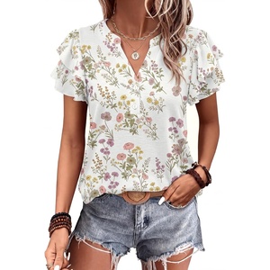 image:imageANRABESS Womens Tops Dressy Casual Blouse Flutter Short Sleeve ShirtsWhite Floral Print