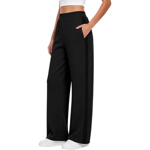 image:imageANRABESS Womens Waffle Knit Wide Leg Lounge PantsBlack