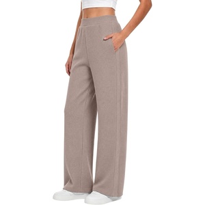 image:imageANRABESS Womens Waffle Knit Wide Leg Lounge PantsMocha