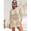 image:imageANRABESS Bathing Suit Cover Up for Women Swimsuit Crochet Knit Mini DressBeige