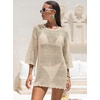 image:imageANRABESS Bathing Suit Cover Up for Women Swimsuit Crochet Knit Mini DressBeige