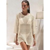 image:imageANRABESS Bathing Suit Cover Up for Women Swimsuit Crochet Knit Mini DressBeige