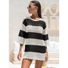 image:imageANRABESS Bathing Suit Cover Up for Women Swimsuit Crochet Knit Mini DressBlack White Stripe