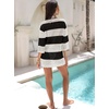 image:imageANRABESS Bathing Suit Cover Up for Women Swimsuit Crochet Knit Mini DressBlack White Stripe