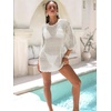image:imageANRABESS Bathing Suit Cover Up for Women Swimsuit Crochet Knit Mini DressCream White
