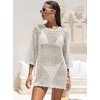 image:imageANRABESS Bathing Suit Cover Up for Women Swimsuit Crochet Knit Mini DressCream White